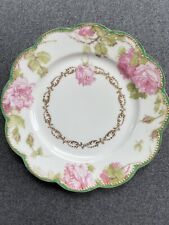 Antique Vintage Haviland Pink Drop Rose Green Scalloped Border 8 3/8" Plate for sale  Shipping to Canada