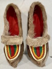 Sapatos mocassim vintage norueguês estilo lapônia Sami chinelos pele de rena e feltro comprar usado  Enviando para Brazil