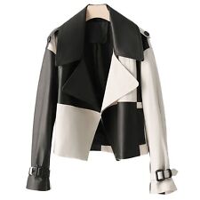 Jaqueta de couro feminina xadrez coreana esportiva xadrez pele de carneiro preta e branca, usado comprar usado  Enviando para Brazil