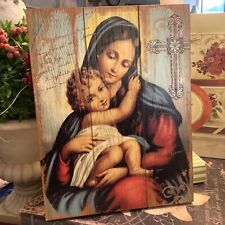 Usado, A Virgem Maria e Jesus~Arte em Painéis de Madeira~Lindas Cores~11,75”A X 9”W~BOM comprar usado  Enviando para Brazil