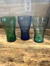 3 Beautiful Teal Blue, Green, Cobalt Blue Coca Cola Glasses  12 oz Tumblers 6" for sale  Shipping to South Africa