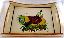 Vintage Tole Painted Wooden Serving Tray Chicken Country Kitchen Signed Jean for sale  Shipping to South Africa