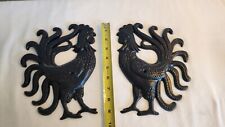 Used, 2 Vintage Wrought Cast Iron Rooster Chicken Wall Hanging Farmhouse Country Black for sale  Shipping to South Africa
