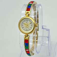 Relógio feminino RONICA pulseira pequena tom dourado, detalhes multicoloridos de strass comprar usado  Enviando para Brazil