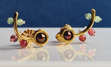 Used, 18ct Gold Gem Set Earrings - Seed Pearl - Emerald - Ruby for sale  Shipping to South Africa