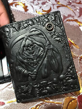 Crazy Black Lether Gotic Skull Heads Biker Wallet  Free Shipping, used for sale  Shipping to South Africa
