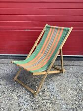 Vintage Mid Century Deck Chair Folding Wooden Garden Summer Camping Retro Patio for sale  Shipping to South Africa