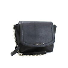 Authentic Furla Chain Shoulder Bag Crossbody Silver Hardware Leather Black Used for sale  Shipping to South Africa