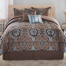 7-Piece Jacquard Comfortable Set Quilt Sheet Pillow and Bed Skirt Brown 2023 for sale  Shipping to South Africa