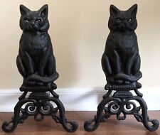 Gato preto de Halloween de ferro fundido com olhos de mármore assustadores e brilhantes lareira andirons comprar usado  Enviando para Brazil