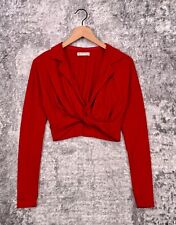 Free People Blouse Medium Womens Red Ribbed Long Sleeve Twisted Front Crop Top for sale  Shipping to South Africa