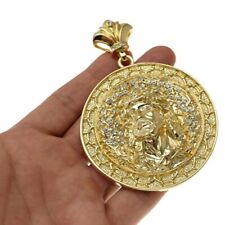 14k Gold Plated Huge Round Jesus Medallion Iced CZ Flooded Out Hip Hop Pendant for sale  Shipping to South Africa