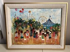 Incrível pintura colorida moderna de circo-carnaval óleo sobre tela por L/A Chilmark comprar usado  Enviando para Brazil