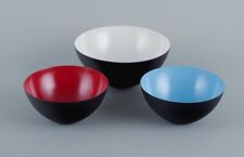 Three Krenit bowls in metal. Blue, red and white. Design by Hermann Krenchel., used for sale  Shipping to South Africa