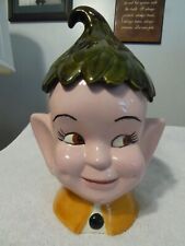 Vtg Pixie Elf Keebler Cookie Jar Green Leaf Hat Dimples 11.5”   for sale  Fremont