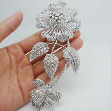 Broche de cristal strass transparente buquê de flores 3 folhas noiva luxo 5,98" comprar usado  Enviando para Brazil