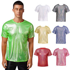 Herren Metallic T-Shirt Glänzend Shirts Top Hip Hop Jazz Performance Oberteile comprar usado  Enviando para Brazil