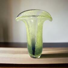 Used, Teleflora Blown Glass Tulip Shape Cobalt Blue Lime Green Speckled 8" Heavy Vase for sale  Shipping to South Africa
