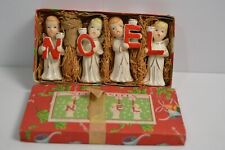 Vintage MCM NOEL Caroling Angels Girls Boys Candle Holders Commodore Japan Box for sale  Shipping to South Africa