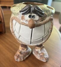 Vintage Signed Eakin Stoneware Pottery Ugly Face Toothbrush Holder Feet 1970s for sale  Shipping to South Africa