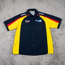 Camisa masculina Team Suzuki Moto Sports com botões tamanho XL azul amarela garagem de corrida comprar usado  Enviando para Brazil