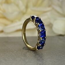 5 Stone Natural Asscher Cut 2Ct Blue Sapphire Engagement Ring 14k Yellow Gold, used for sale  Shipping to South Africa