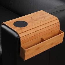 Bandeja de apoio de braço para sofá de bambu com carregamento sem fio e montanha-russa antiderrapante, dobrável, comprar usado  Enviando para Brazil