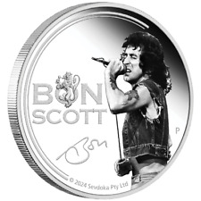 Srebrna moneta AC/DC Bon Scott 2024 - Tuvalu - w etui - 1 uncja PP w kolorze na sprzedaż  Wysyłka do Poland