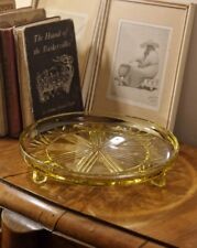 Antique Art Deco Yellow Amber Pressed Glass Geometric Cake Stand Plate or Trivet for sale  LEEDS