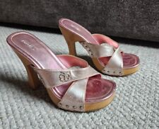 Tamancos de salto sandália plataforma madeira rosa metálico vintage anos 90 Y2K Rave Stores 8,5 comprar usado  Enviando para Brazil