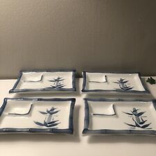 Pratos de sushi sashimi design bambu azul asiático/branco (lote de 4) comprar usado  Enviando para Brazil