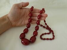 Vintage Art Deco Cherry Red Amber Bakelite Bead Necklace 87cm Long for sale  BATH