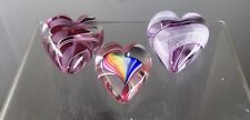 STEVEN MASLACH ART GLASS MARBLE HEARTS LOT OF 3PCS INCLUDING RAINBOW, used for sale  Shipping to South Africa