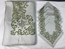 Mantel de lino de rayón vintage años 60 servilletas verde diseño floral rectángulo 50 X 82 segunda mano  Embacar hacia Argentina