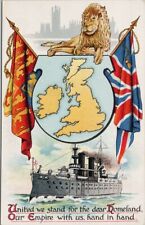 Cartão postal patriótico United We Stand for Dear Homeland England Lion Battleship G27 comprar usado  Enviando para Brazil