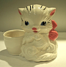 Vtg HULL USA White Kitty Cat Pottery Planter #61  7x8 1/2x5" Country Granny Chic for sale  Shipping to South Africa