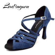 Mujeres Salsa Latina Tango Denim Zapatos de Baile Salón Profesional Zapatos Tacón Cubano, usado segunda mano  Embacar hacia Argentina