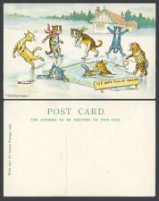Cartão postal antigo assinado por artista Louis Wain gatos gatinhos gelo seguro até descongelar patinação comprar usado  Enviando para Brazil