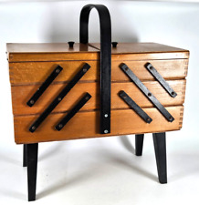 Wooden Cantilever Sewing Craft Jewellery Box on Legs Vintage Retro Mid Century for sale  Shipping to South Africa