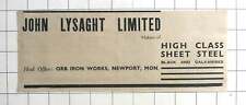 1939 John Lysaght Ltd fabricantes de acero de clase alta, hierro orbe funciona Newport segunda mano  Embacar hacia Mexico