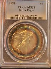 Moneda Silver Eagle Eclipse Monsta 1991 tono arco iris graduación profesional MS68 ¡¡Hermosa!!! segunda mano  Embacar hacia Argentina