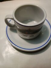 Cafe Tortoni Argentina Porcelain Espresso Cup Saucer White w Blue Trim 1858 2008 for sale  Shipping to South Africa