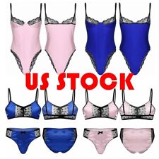 US Men Satin Lingerie Set Crossdressing Nightwear Mesh Bodysuit Underwear Sissy till salu  Toimitus osoitteeseen Sweden