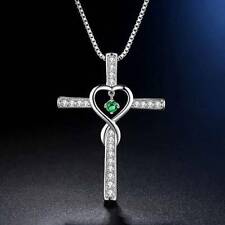 Silver Heart Cross Pendant Necklace Cubic Zirconia Necklaces men Women Jewelry  for sale  Shipping to South Africa