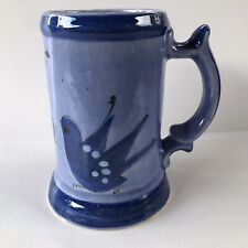 Mexico Stein Beer Mug Blue Bird Butterfly Flowers Tonala Style Pottery Vintage for sale  Shipping to South Africa