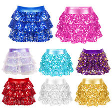Girls Sequins Tiered Skirt Kids Metallic Glitter Party Dance Culottes Dancewear, used for sale  Shipping to South Africa