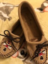 Minnetonka Beaded Thunderbird Moccasins Tan Suede Women Sz 8 Rubber Sole for sale  Shipping to South Africa
