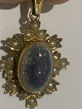 Exquisite Fine Victorian 15ct Gold Cabouchon Black OPAL & Seed Pearl Pendant for sale  Shipping to South Africa