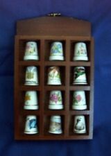 Set of 12 Assorted Collectable Thimbles in Wooden Hanging Case / Stand Free P&P for sale  PETERBOROUGH