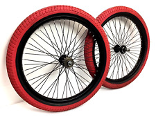 Usado, Conjunto de rodas 20" bicicleta preta dianteira traseira FW 48 raios 2,3" pneus vermelhos bicicleta #17 comprar usado  Enviando para Brazil